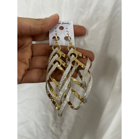 Big gold glitter earring large silver shimmer sparkle statement chunky pierced - Picture 5 of 8